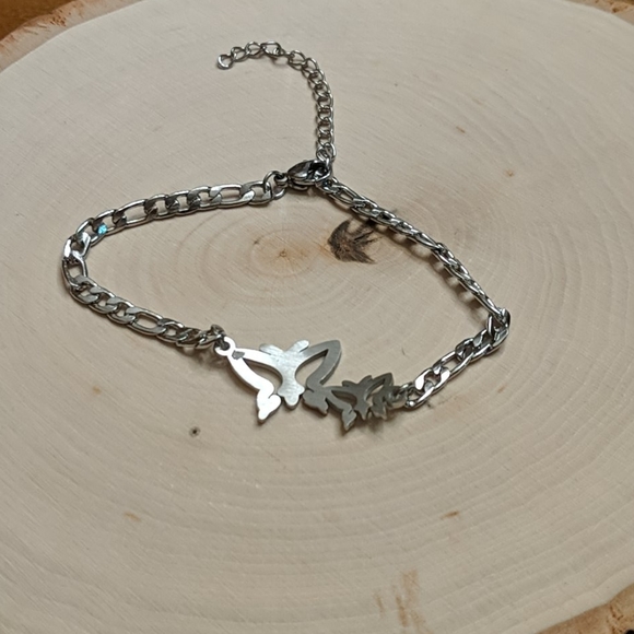 Stainless Steel Butterfly Pendant Bracelet Silver - Picture 3 of 5